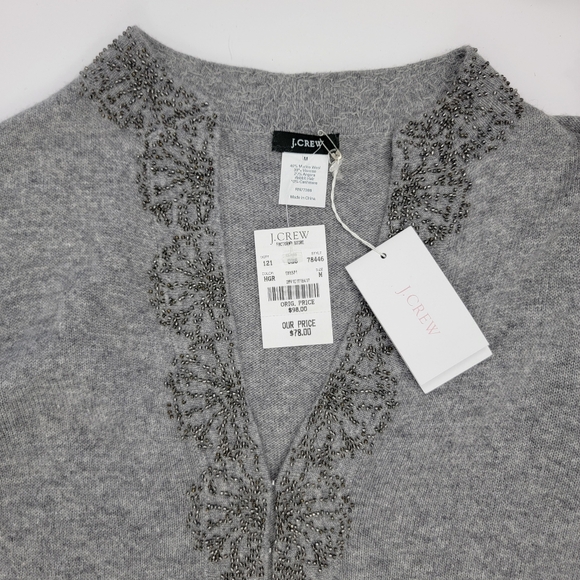 J. Crew Cashmere Blend Beaded Sweater Heather Grey NWT Size M - Picture 2 of 15